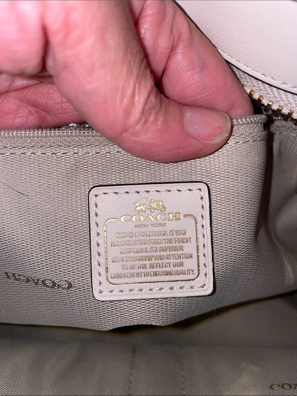 Coach Pebbled Leather Satchel in Taupe and Black with Gold Hardware